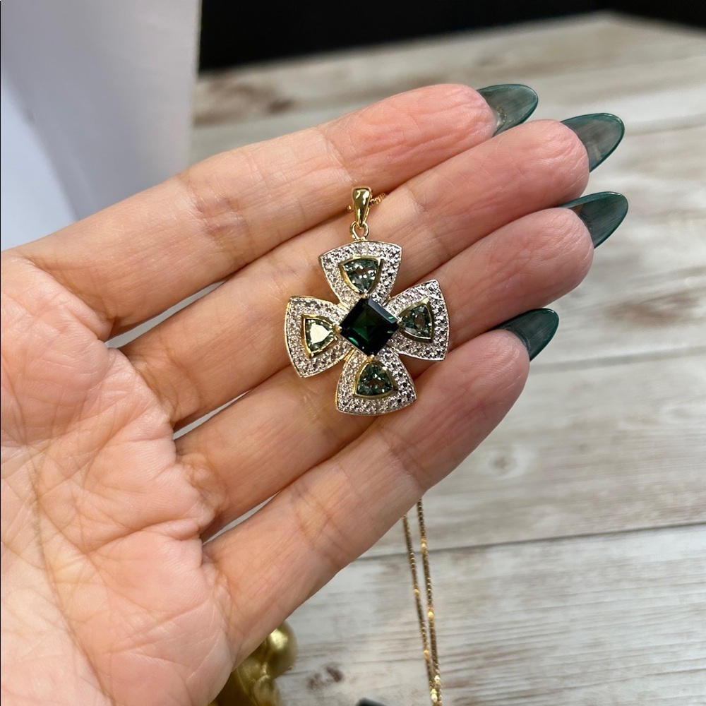 925 Gold Emerald and Topaz Necklace